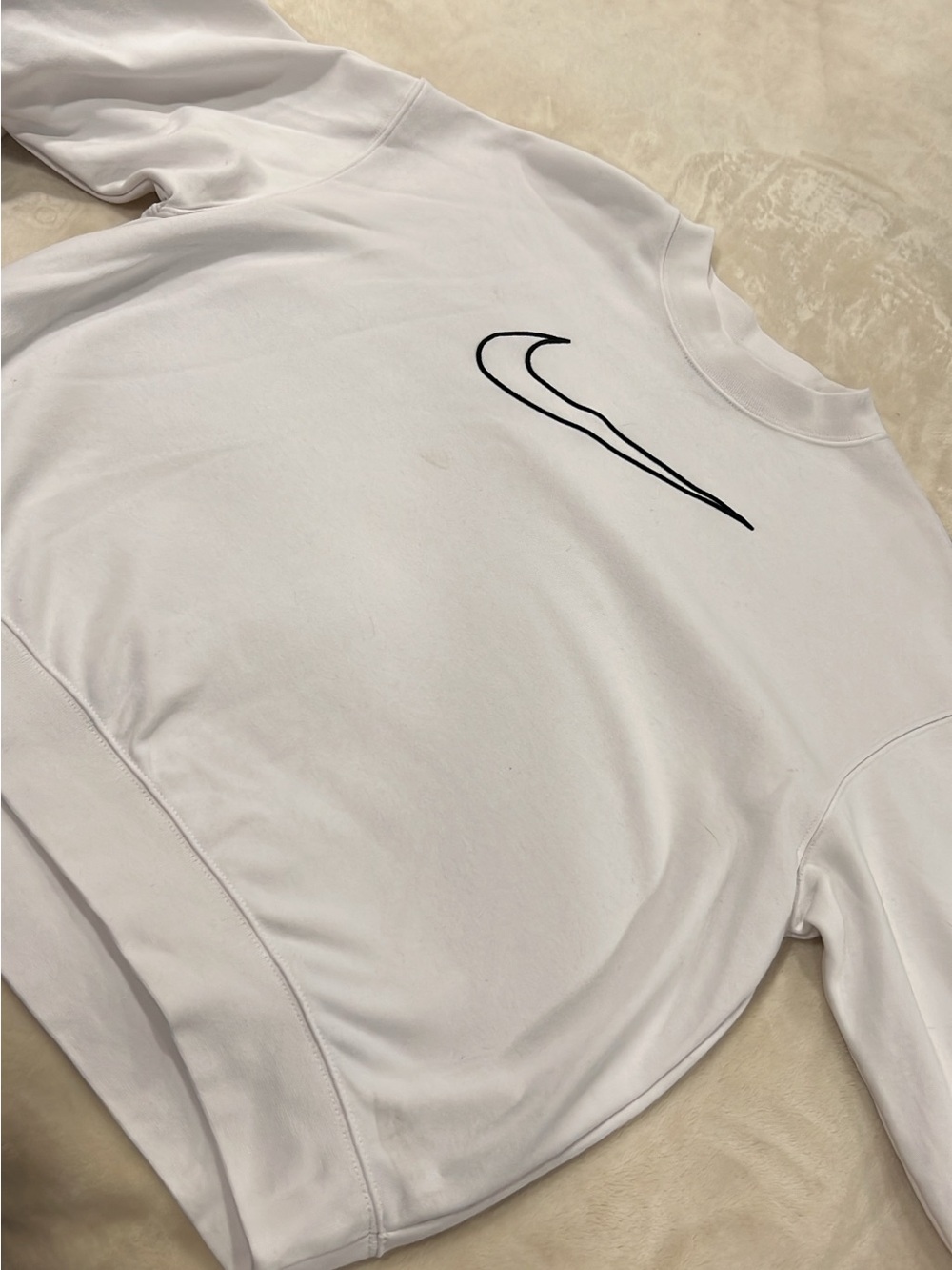 Nike White Crewneck Sweatshirt with Black Outline Swoosh